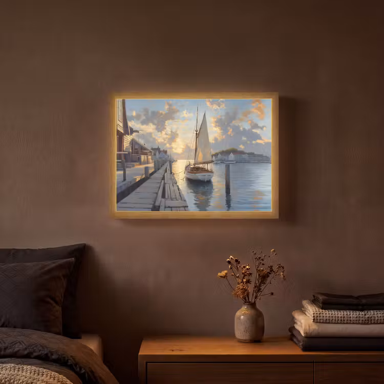 Lightbox - Wandlamp - Zeilboot - Zon - Pier - Hout — 3