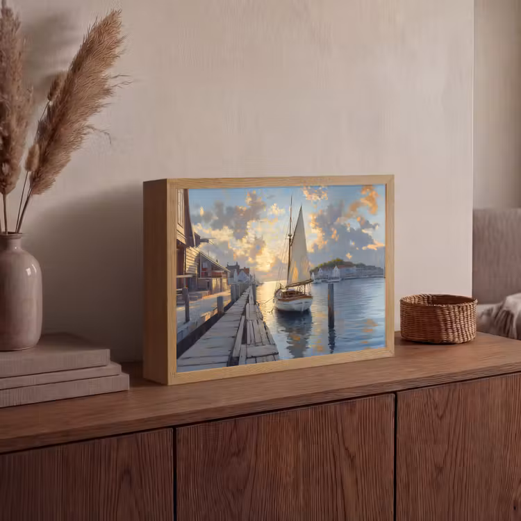Lightbox - Wandlamp - Zeilboot - Zon - Pier - Hout — 4
