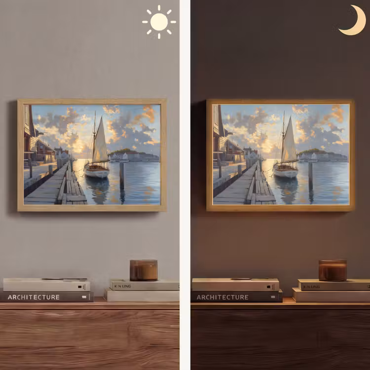 Lightbox - Wandlamp - Zeilboot - Zon - Pier - Hout — 6