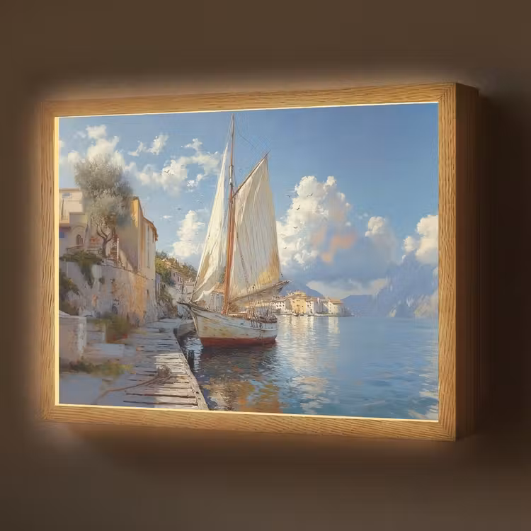 Lightbox - Wandlamp - Zeilschip - Huizen - Kade - Zee — 1