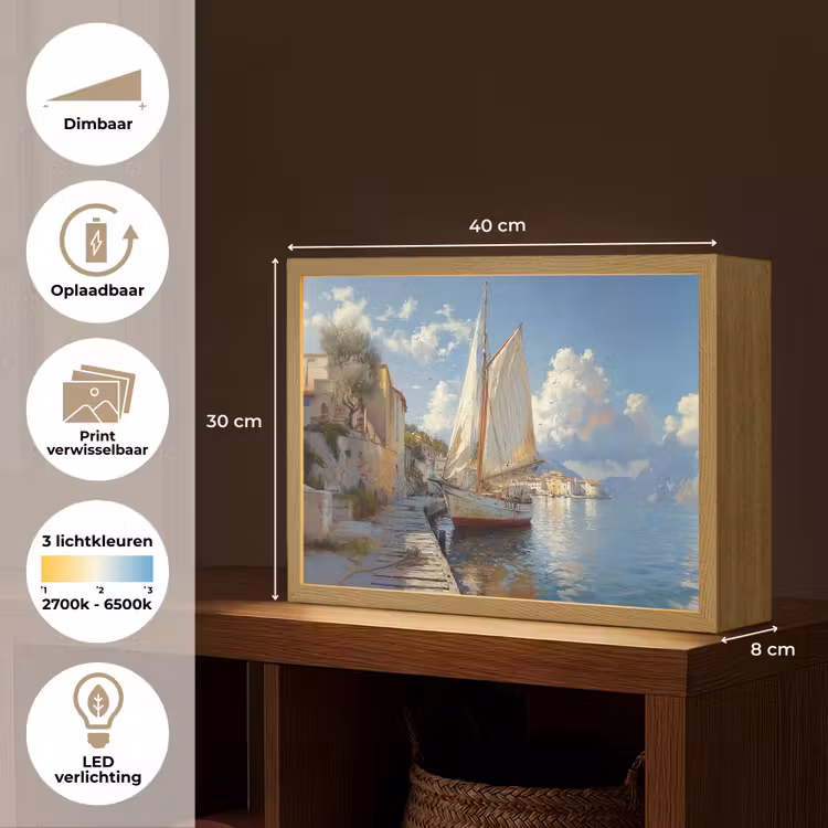 Lightbox - Wandlamp - Zeilschip - Huizen - Kade - Zee — 10