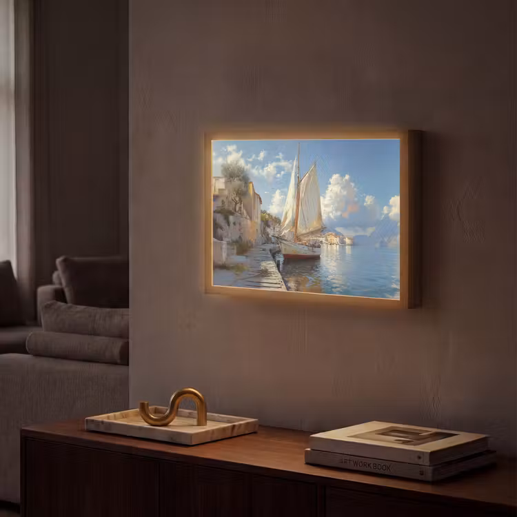 Lightbox - Wandlamp - Zeilschip - Huizen - Kade - Zee — 2