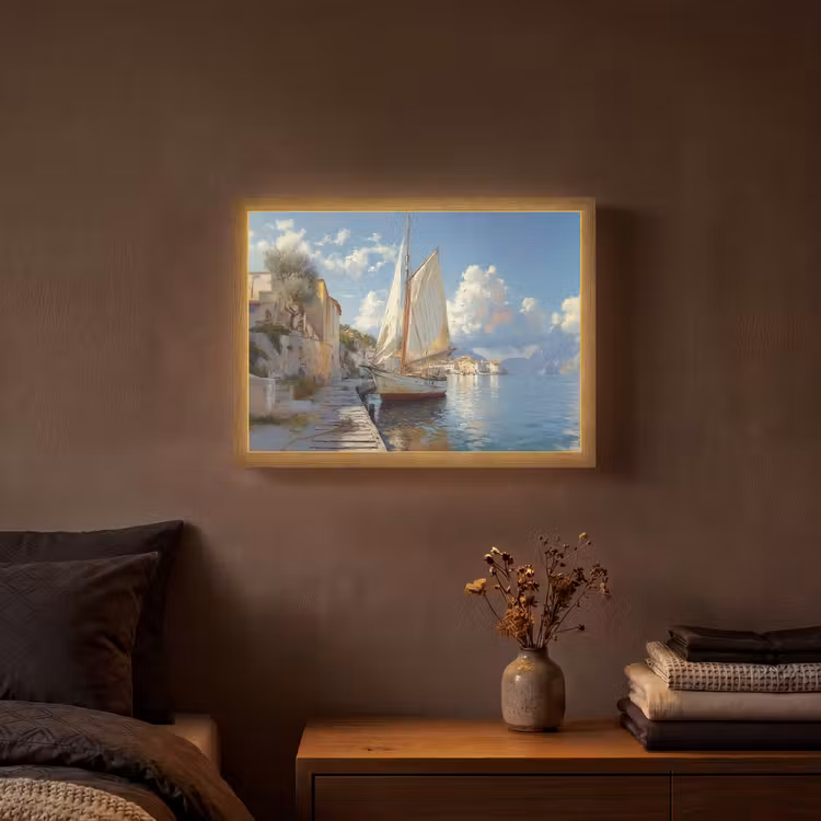Lightbox - Wandlamp - Zeilschip - Huizen - Kade - Zee — 3