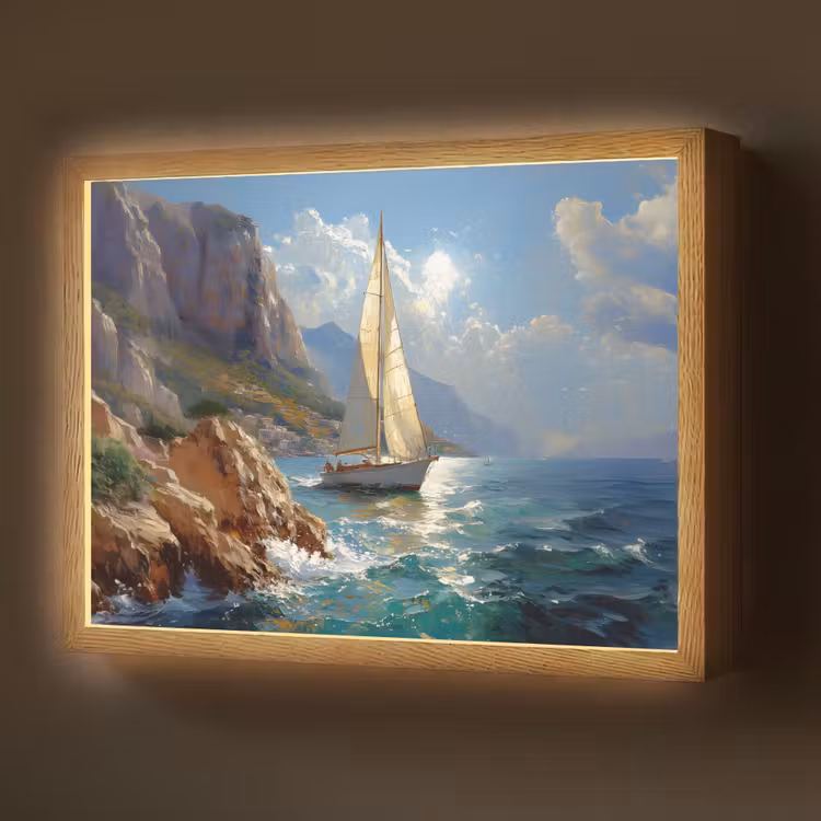 Lightbox - Wandlamp - Zeilschip - Zee - Rotsen - Wolken — 1