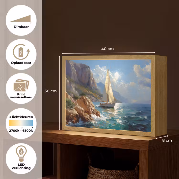 Lightbox - Wandlamp - Zeilschip - Zee - Rotsen - Wolken — 10