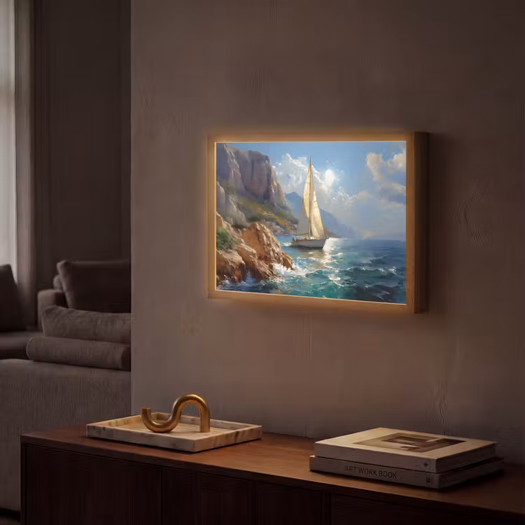 Lightbox - Wandlamp - Zeilschip - Zee - Rotsen - Wolken — 2