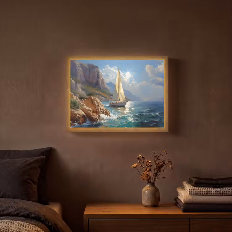 Lightbox - Wandlamp - Zeilschip - Zee - Rotsen - Wolken — 3