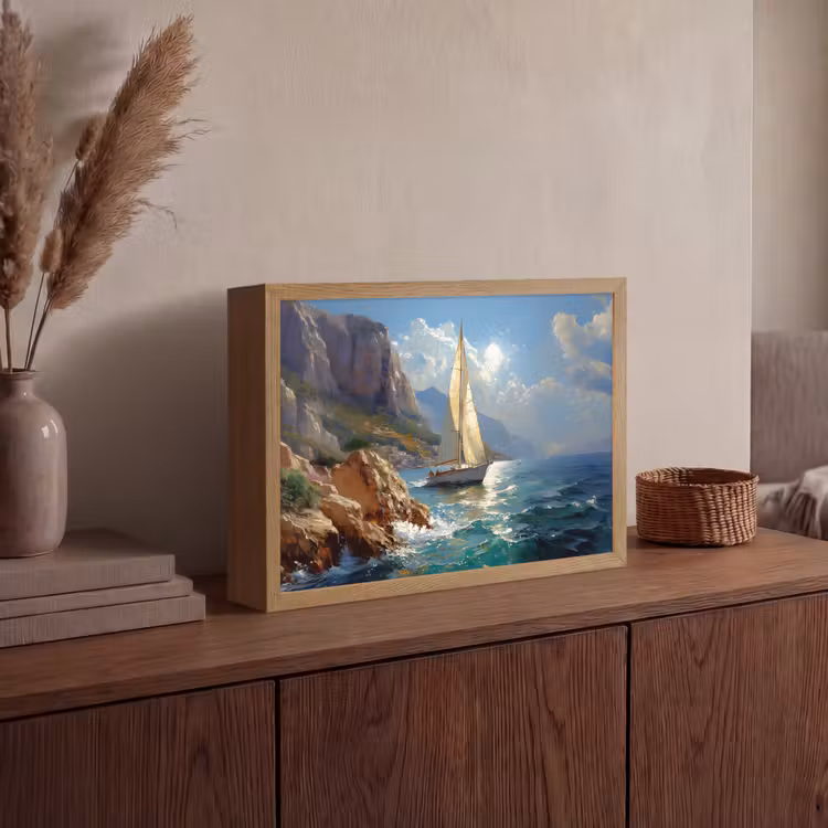 Lightbox - Wandlamp - Zeilschip - Zee - Rotsen - Wolken — 4