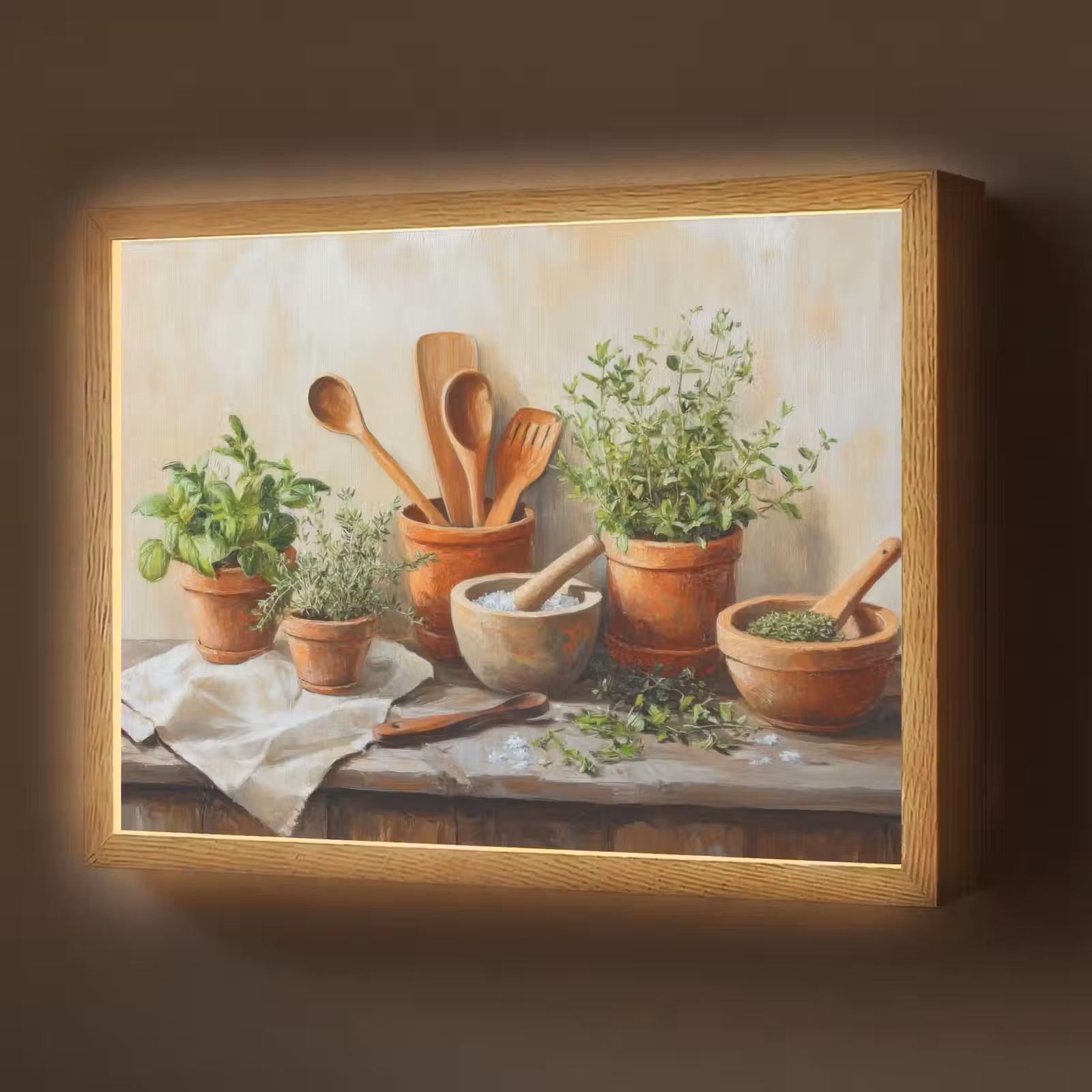Lightbox - Wandlamp - Potten - Kruiden - Hout — 1