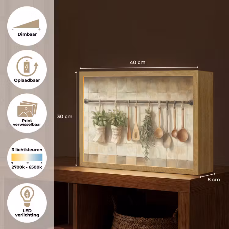 Lightbox - Wandlamp - Hout - Keukengerei - Stilleven - Tegels — 10