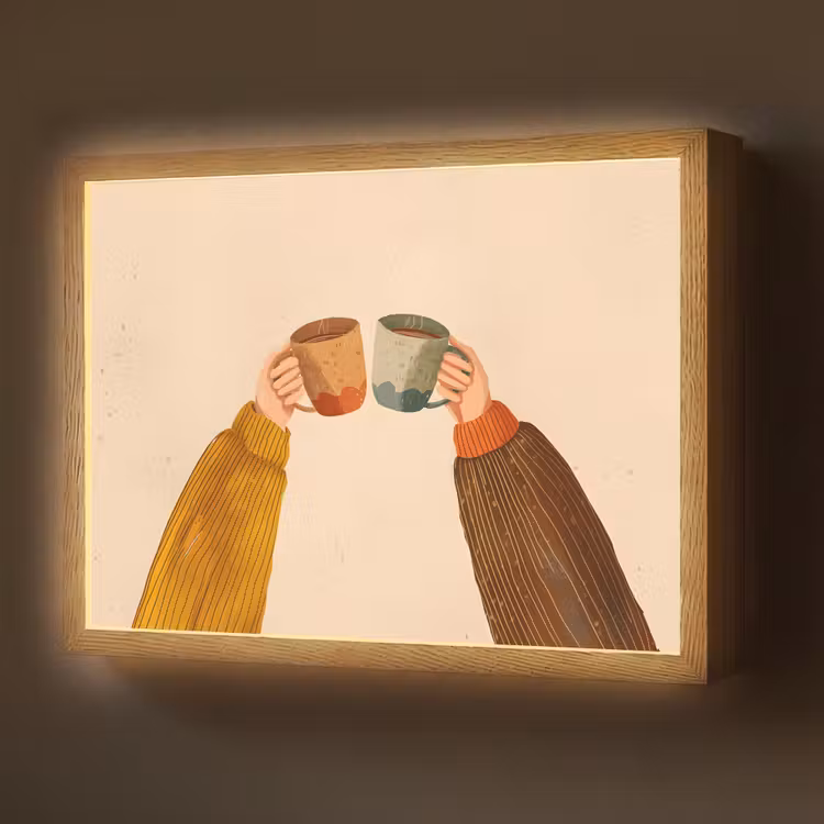 Lightbox - Wandlamp - Illustratie - Mokken - Proosten - Bruin — 1
