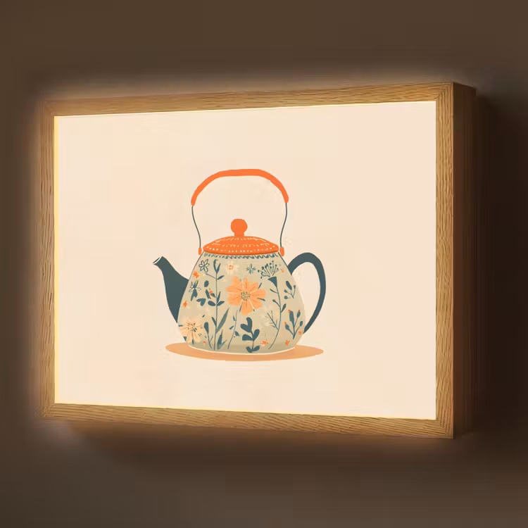 Lightbox - Wandlamp - Oranje - Theepot - Bloemen - Bladeren — 1