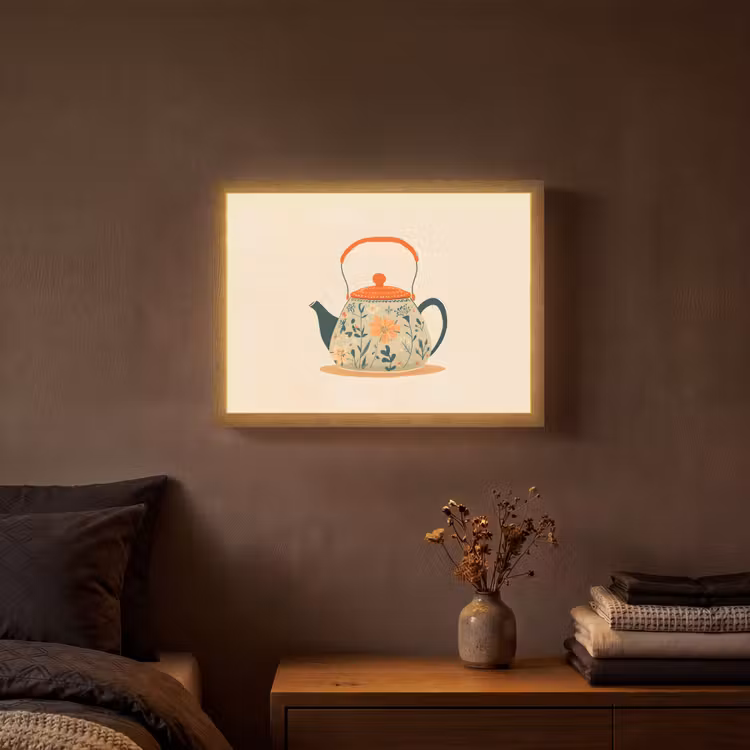 Lightbox - Wandlamp - Oranje - Theepot - Bloemen - Bladeren — 3