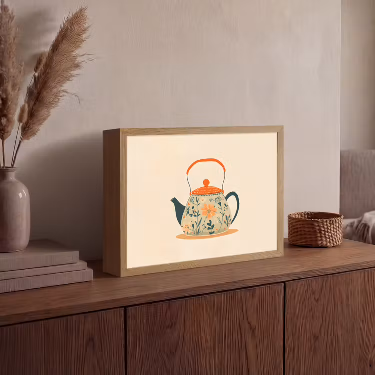 Lightbox - Wandlamp - Oranje - Theepot - Bloemen - Bladeren — 4