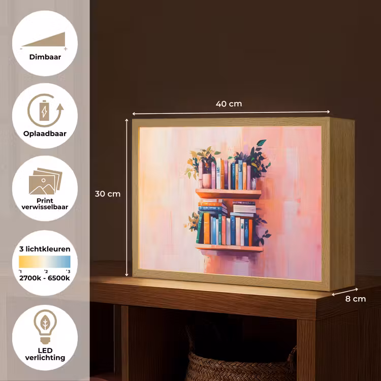 Lightbox - Wandlamp - Planken - Boeken - Bladeren — 10