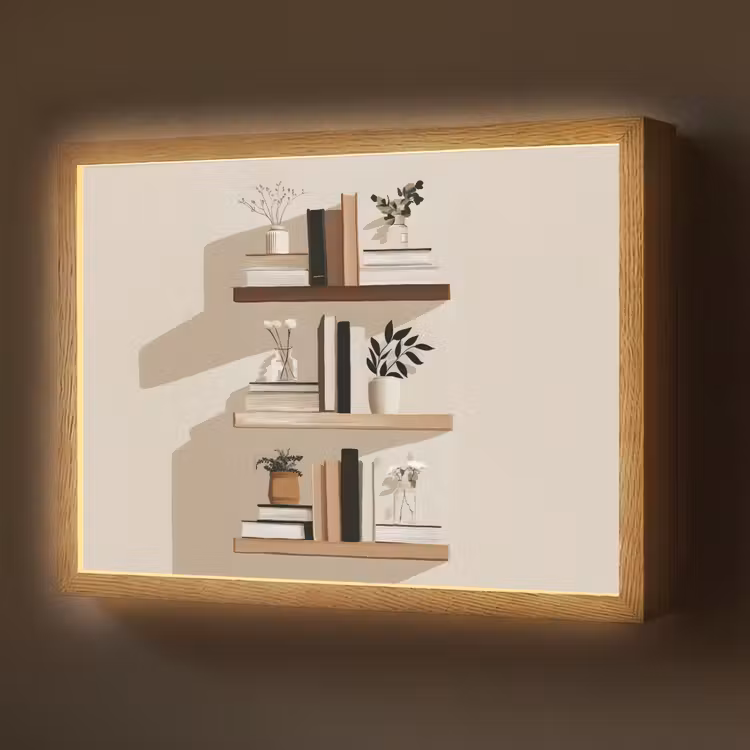 Lightbox - Wandlamp - Plankjes - Boeken - Vaasjes - Planten — 1