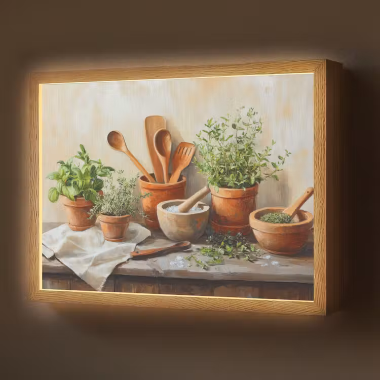 Lightbox - Wandlamp - Potten - Kruiden - Hout — 1