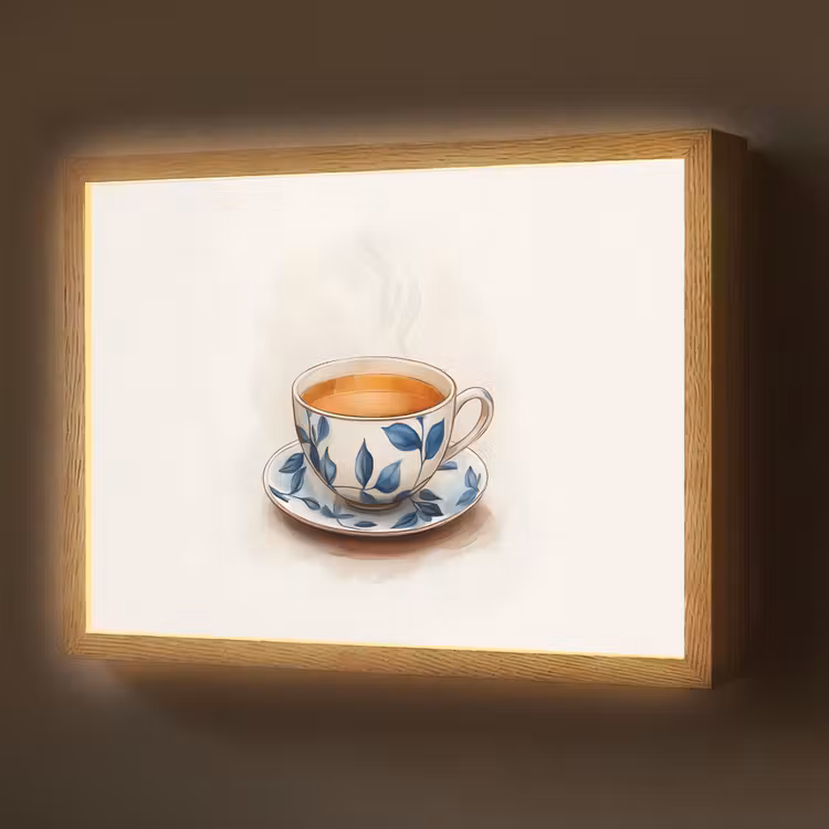 Lightbox - Wandlamp - Theekop - Bladeren - Blauw — 1