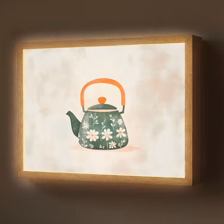Lightbox - Wandlamp - Theepot - Groen - Bloemen - Oranje — 1