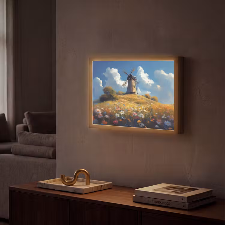 Lightbox - Wandlamp - Windmolen - Heuvel - Bloemen - Kleurrijk — 2