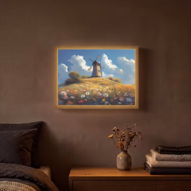 Lightbox - Wandlamp - Windmolen - Heuvel - Bloemen - Kleurrijk — 3