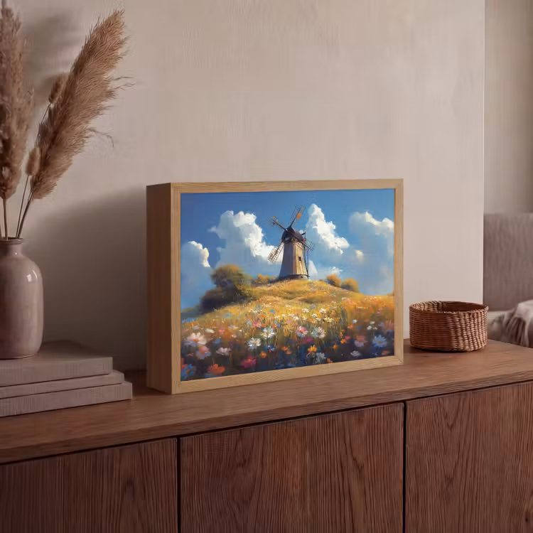 Lightbox - Wandlamp - Windmolen - Heuvel - Bloemen - Kleurrijk — 4