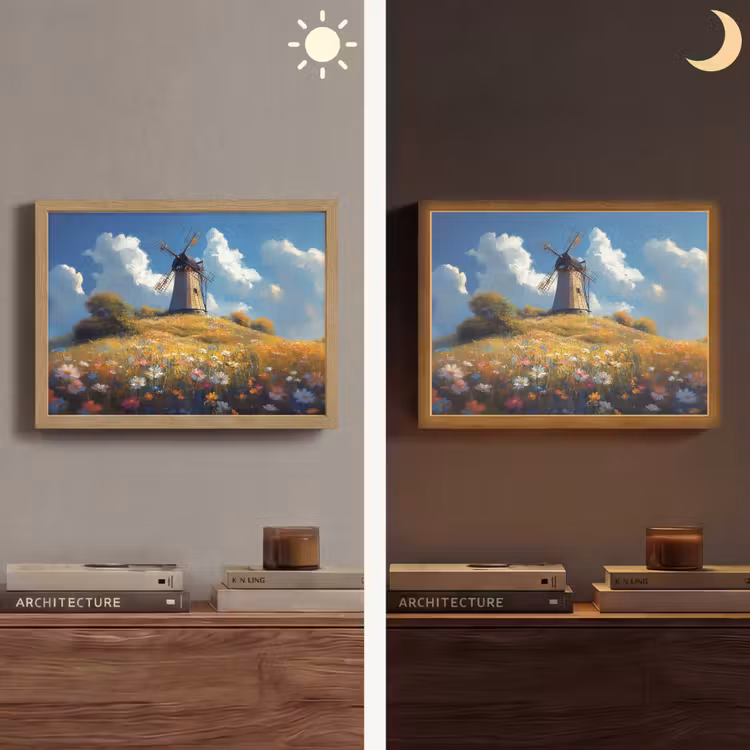 Lightbox - Wandlamp - Windmolen - Heuvel - Bloemen - Kleurrijk — 6