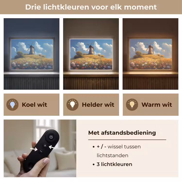 Lightbox - Wandlamp - Windmolen - Heuvel - Bloemen - Kleurrijk — 8