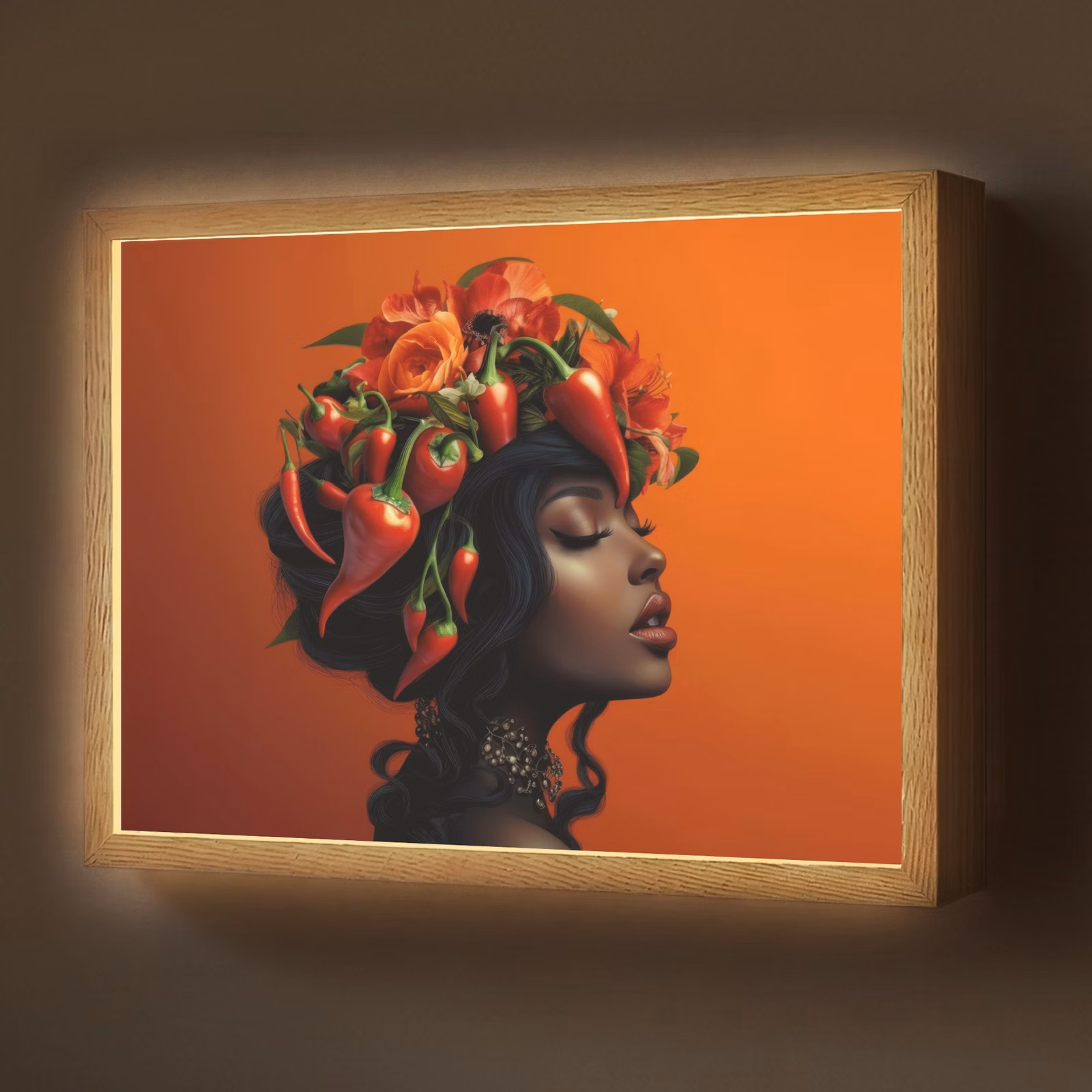Lightbox - Wandlamp - Vrouw - Chilipepers - Pepers - Bloemen — 1