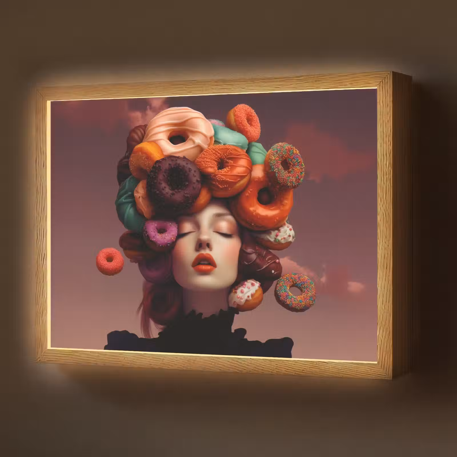 Lightbox - Wandlamp - Vrouw - Donuts - Kleurrijk — 1