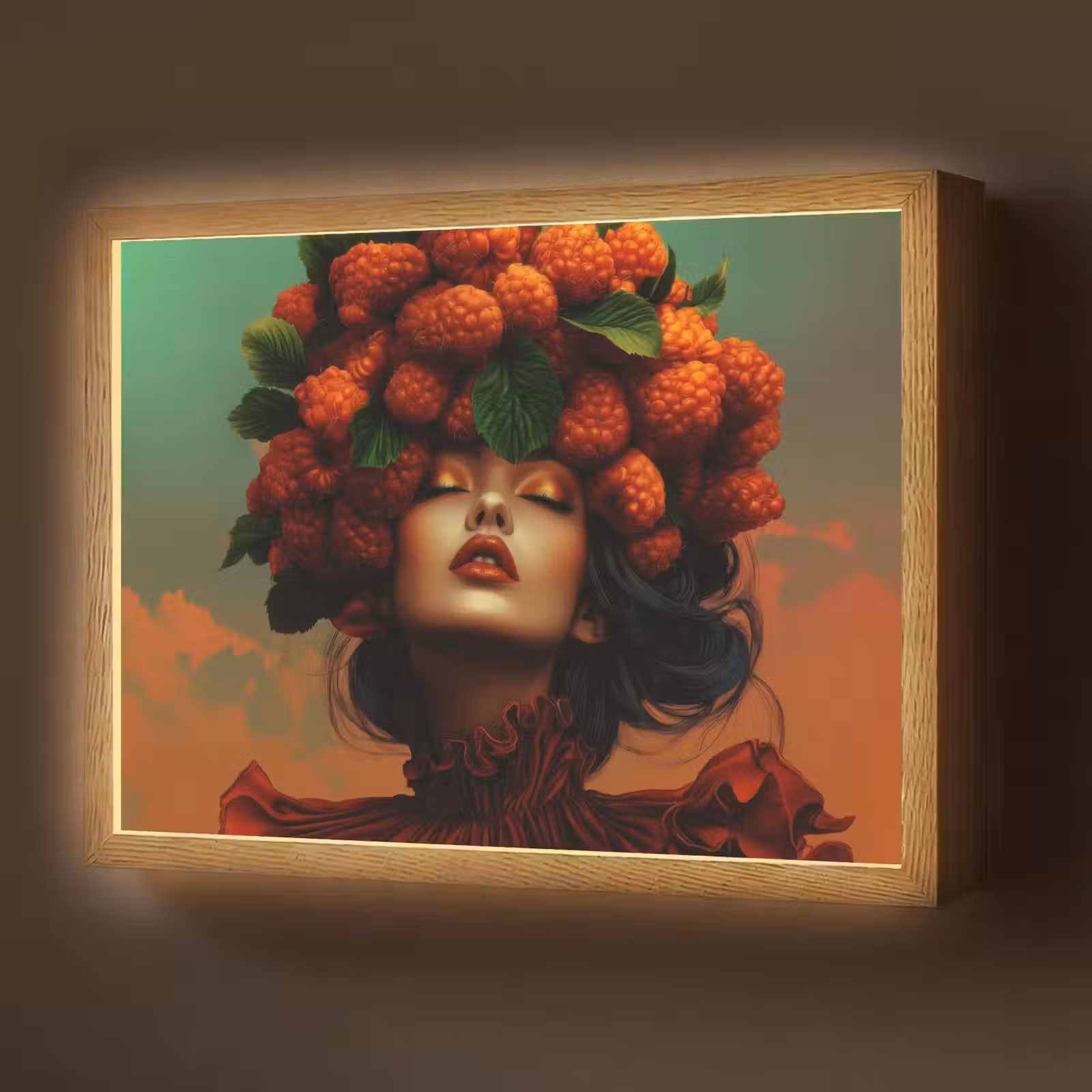 Lightbox - Wandlamp - Vrouw - Frambozen - Bladeren — 1