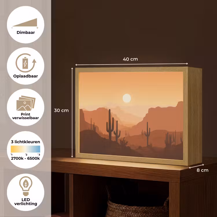 Lightbox - Wandlamp - Landschap - Woestijn - Cactussen - Zon — 10