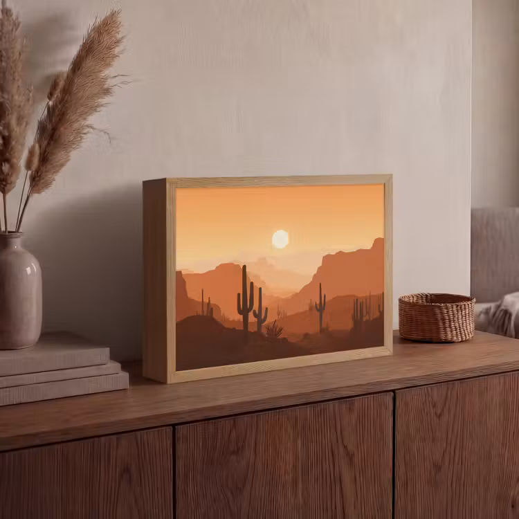 Lightbox - Wandlamp - Landschap - Woestijn - Cactussen - Zon — 4