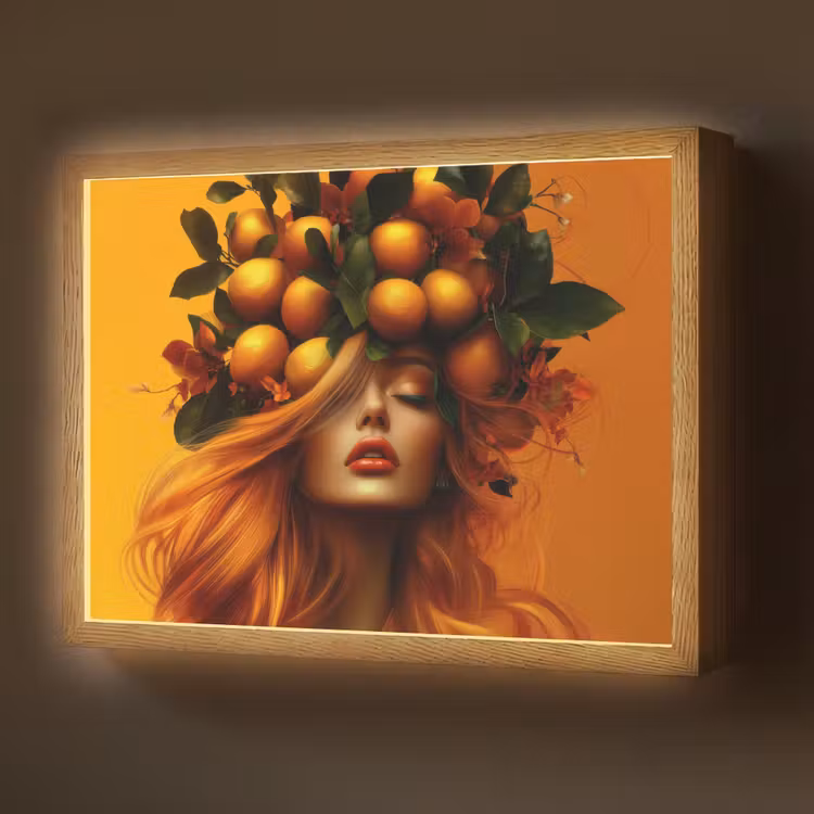 Lightbox - Wandlamp - Vrouw - Citroenen - Bloesem - Geel — 1