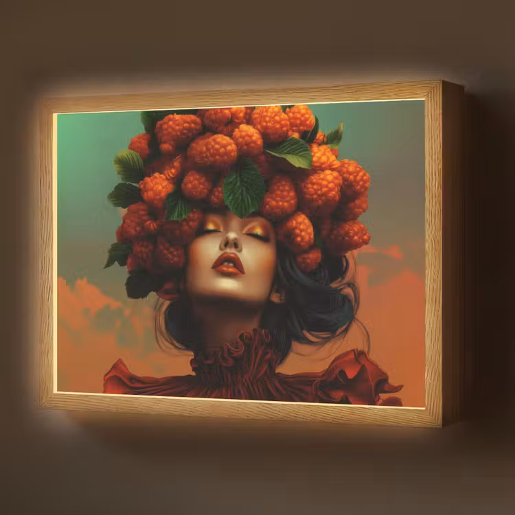 Lightbox - Wandlamp - Vrouw - Frambozen - Bladeren — 1