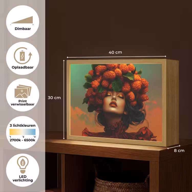 Lightbox - Wandlamp - Vrouw - Frambozen - Bladeren — 10