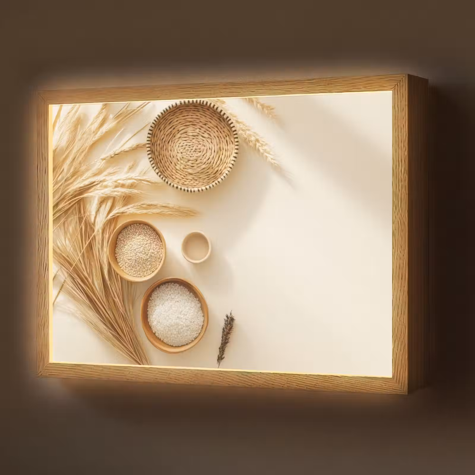 Lightbox - Wandlamp - Granen - Hout - Kom - Beige — 1