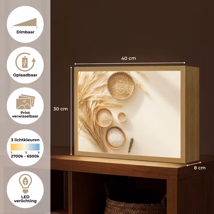 Lightbox - Wandlamp - Granen - Hout - Kom - Beige — 10