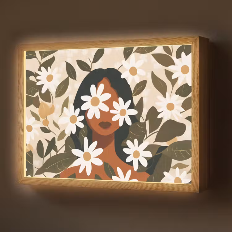 Lightbox - Wandlamp - Illustratie - Vrouw - Madeliefjes - Wit — 1