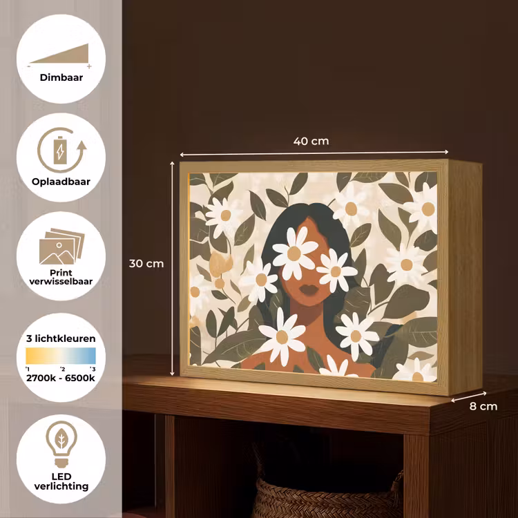 Lightbox - Wandlamp - Illustratie - Vrouw - Madeliefjes - Wit — 10