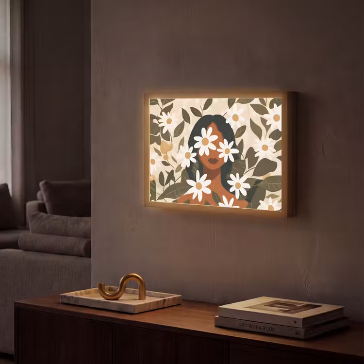 Lightbox - Wandlamp - Illustratie - Vrouw - Madeliefjes - Wit — 2