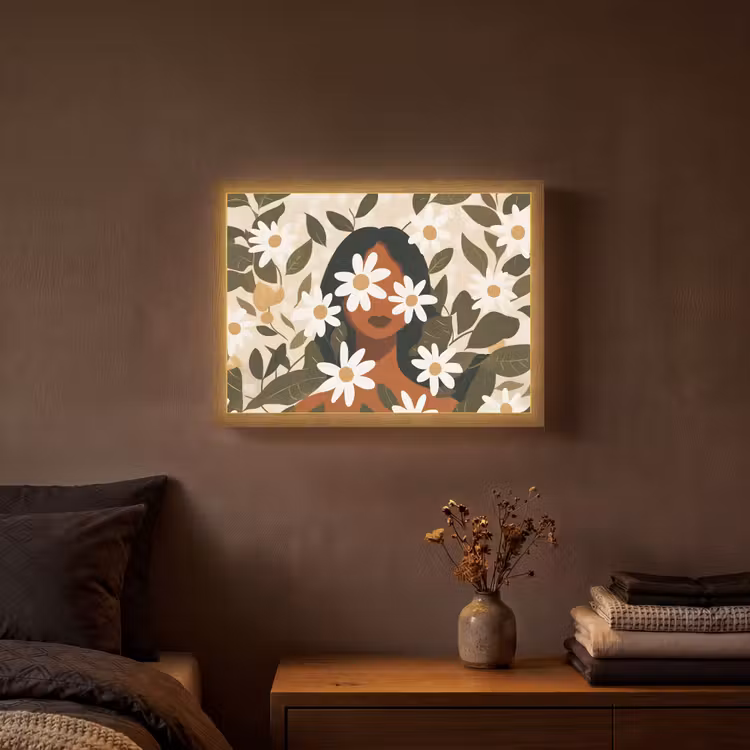 Lightbox - Wandlamp - Illustratie - Vrouw - Madeliefjes - Wit — 3