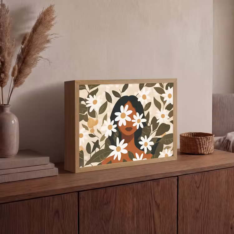 Lightbox - Wandlamp - Illustratie - Vrouw - Madeliefjes - Wit — 4