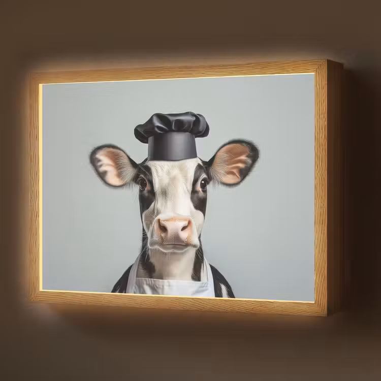 Lightbox - Wandlamp - Koe - Zwart - Wit - Kok — 1