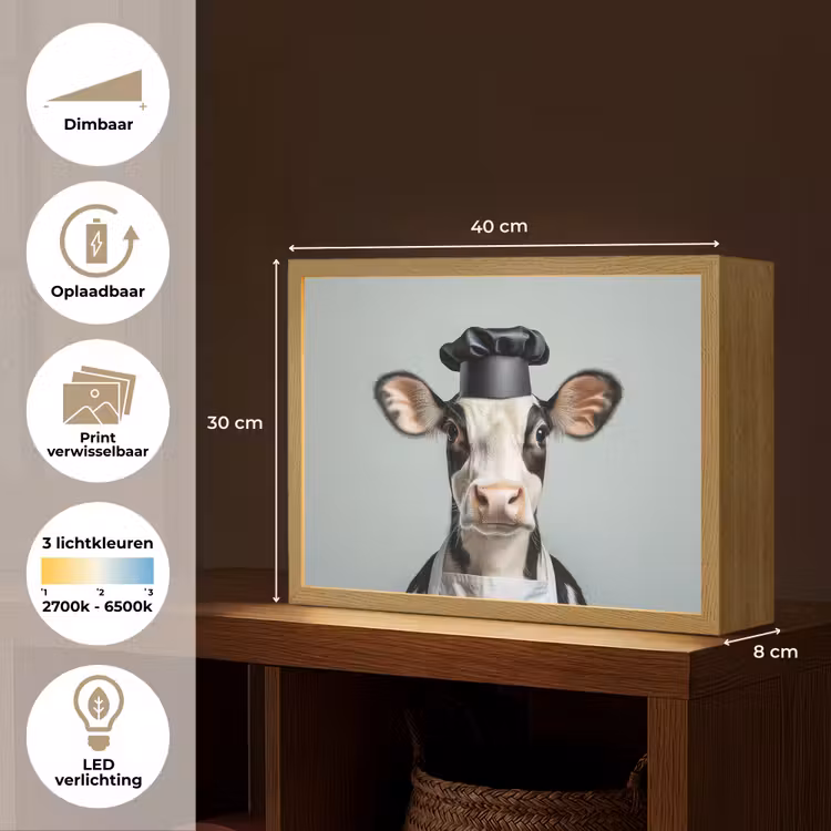 Lightbox - Wandlamp - Koe - Zwart - Wit - Kok — 10