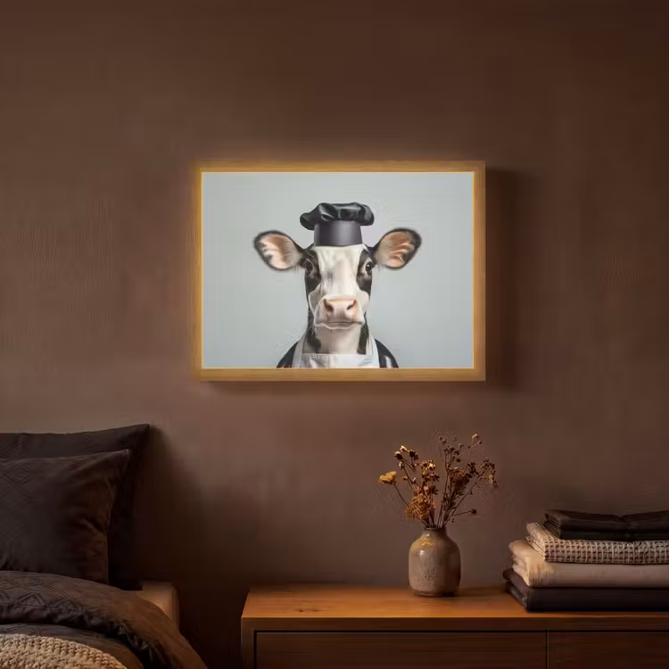 Lightbox - Wandlamp - Koe - Zwart - Wit - Kok — 3
