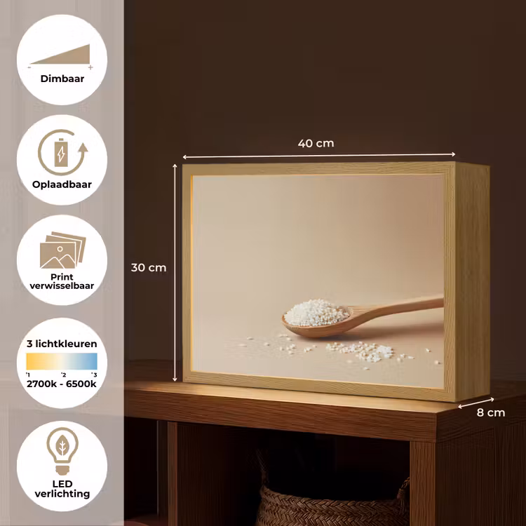 Lightbox - Wandlamp - Lepel - Rijst - Hout - Beige — 10