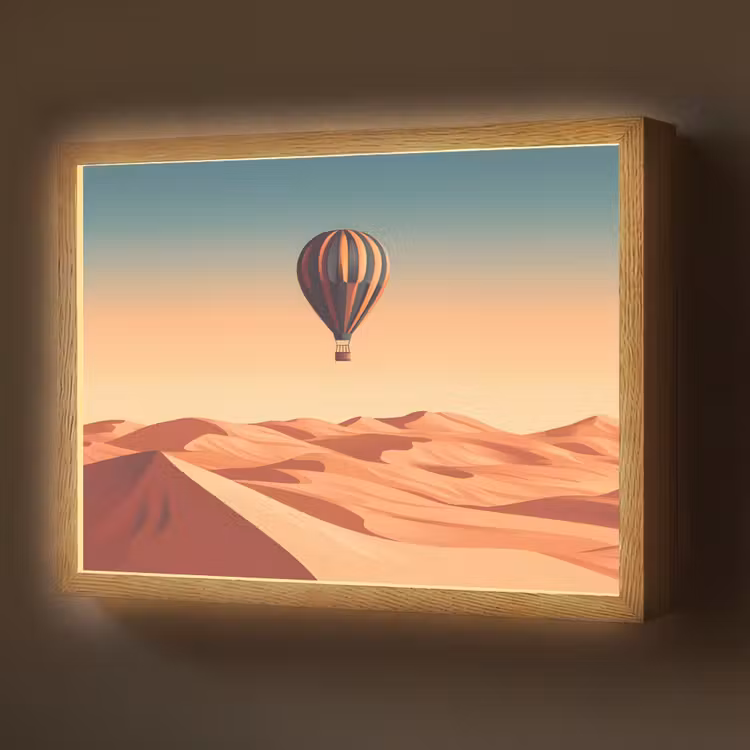 Lightbox - Wandlamp - Luchtballon - Woestijn - Zonsondergang - Blauw — 1