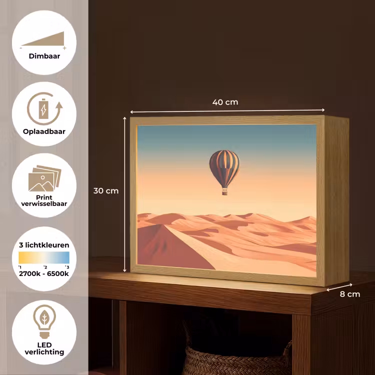 Lightbox - Wandlamp - Luchtballon - Woestijn - Zonsondergang - Blauw — 10