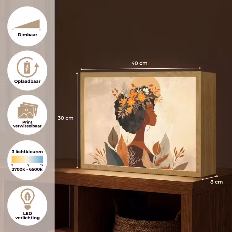 Lightbox - Wandlamp - Vrouw - Krullen - Bloemen - Beige — 10